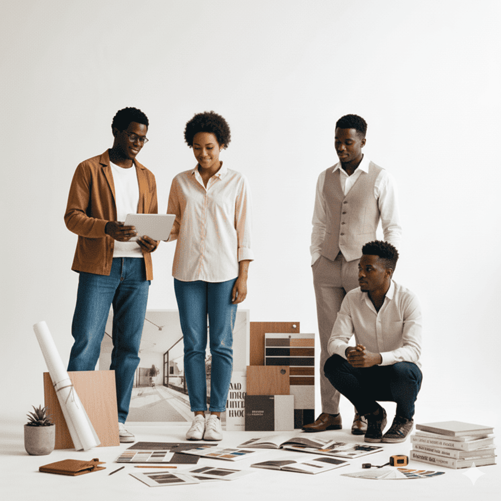 Diverse creative team working together